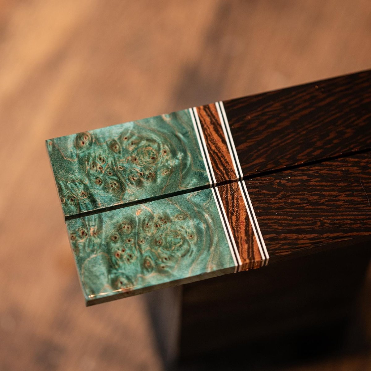 Maple Burl, Zebra wood, and Wenge Combination Knife Scales - Segmented - s-168