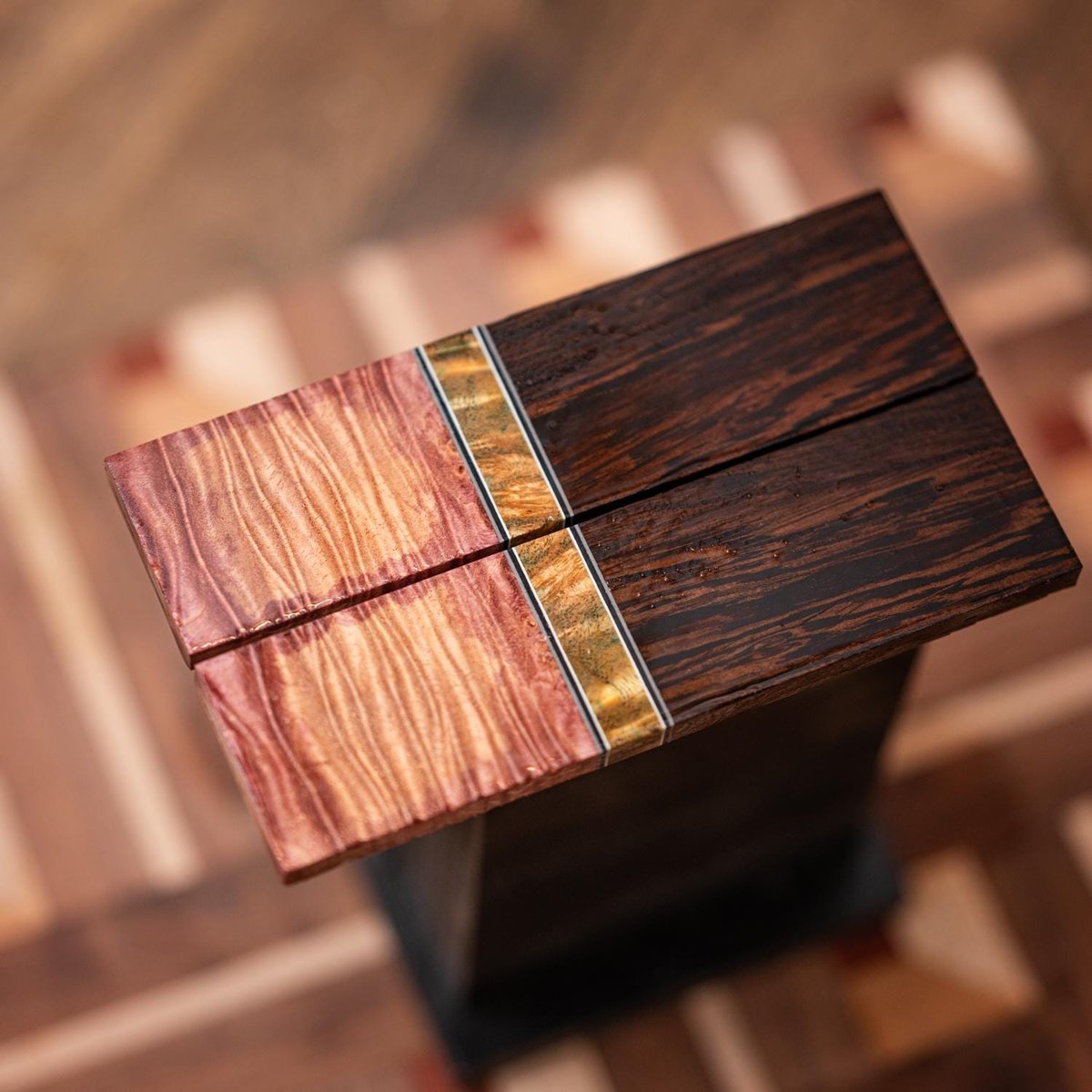 Curly Maple Burl, Amboyna Burl, and Wenge Knife Scales - s-177