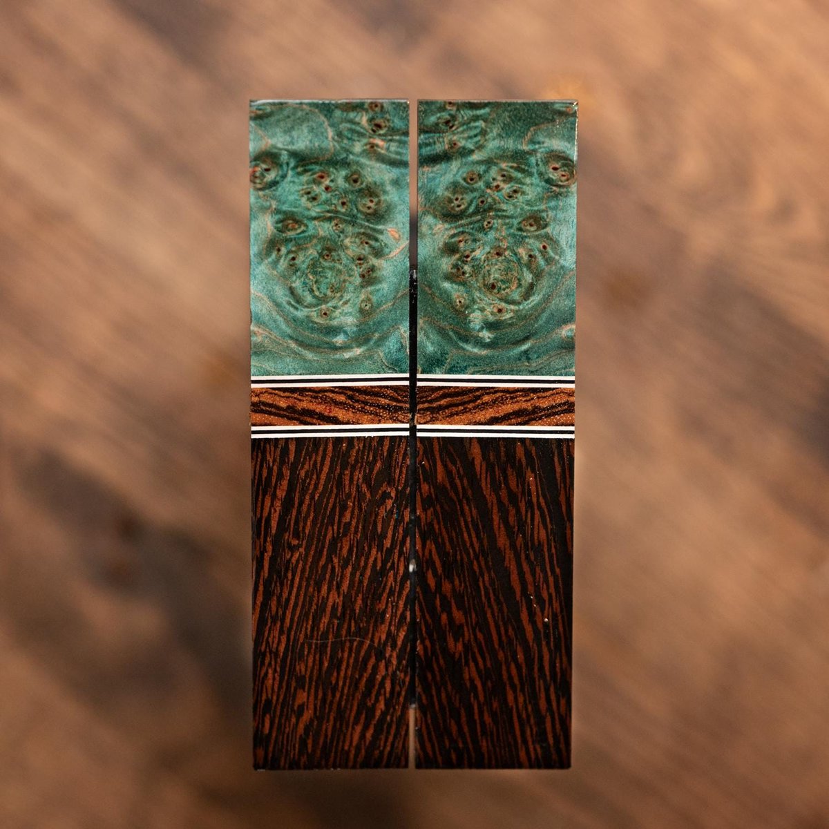 Maple Burl, Zebra wood, and Wenge Combination Knife Scales - Segmented - s-168