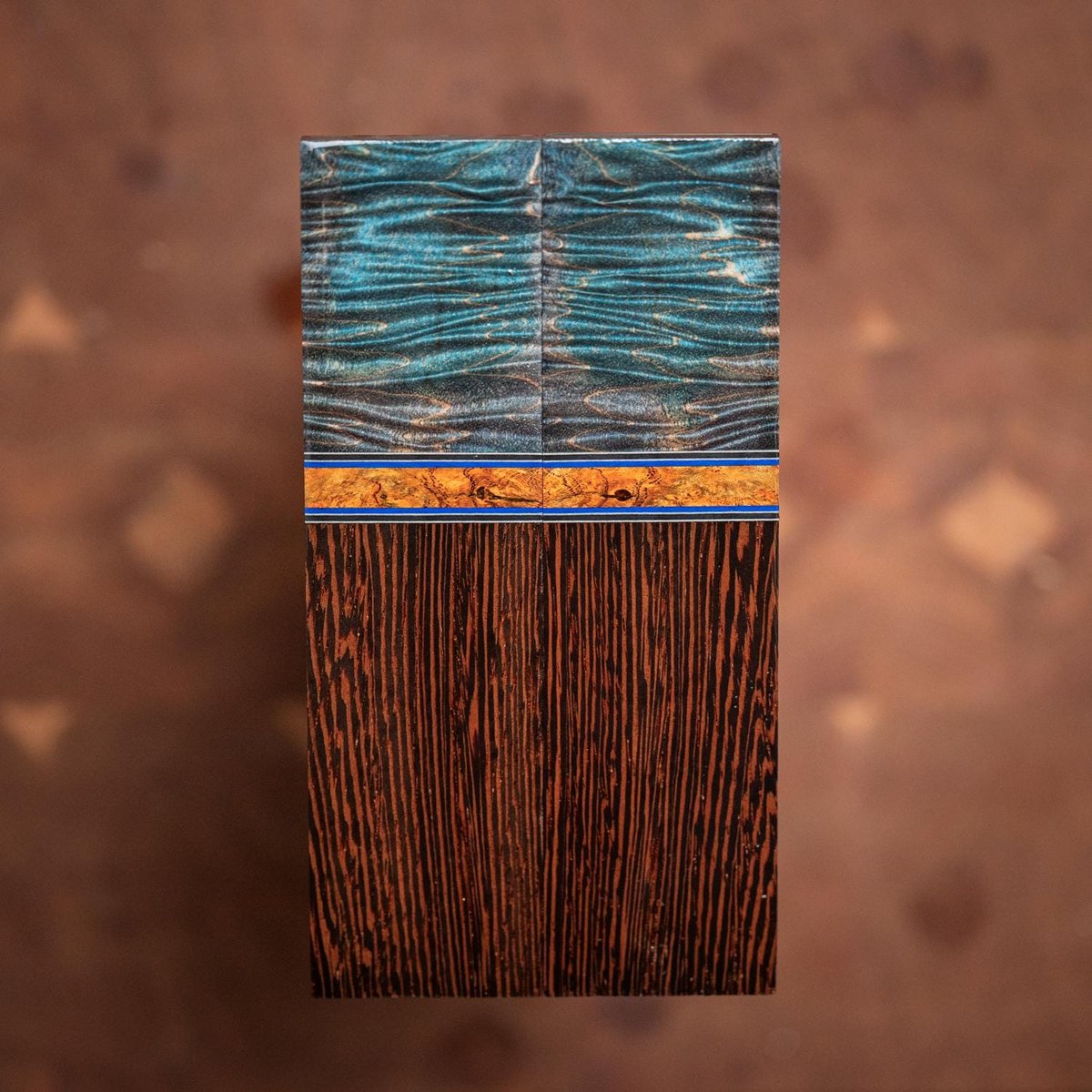 Curly Maple Burl, Wild Cherry Burl, and Wenge Combination Knife Scales - s-257