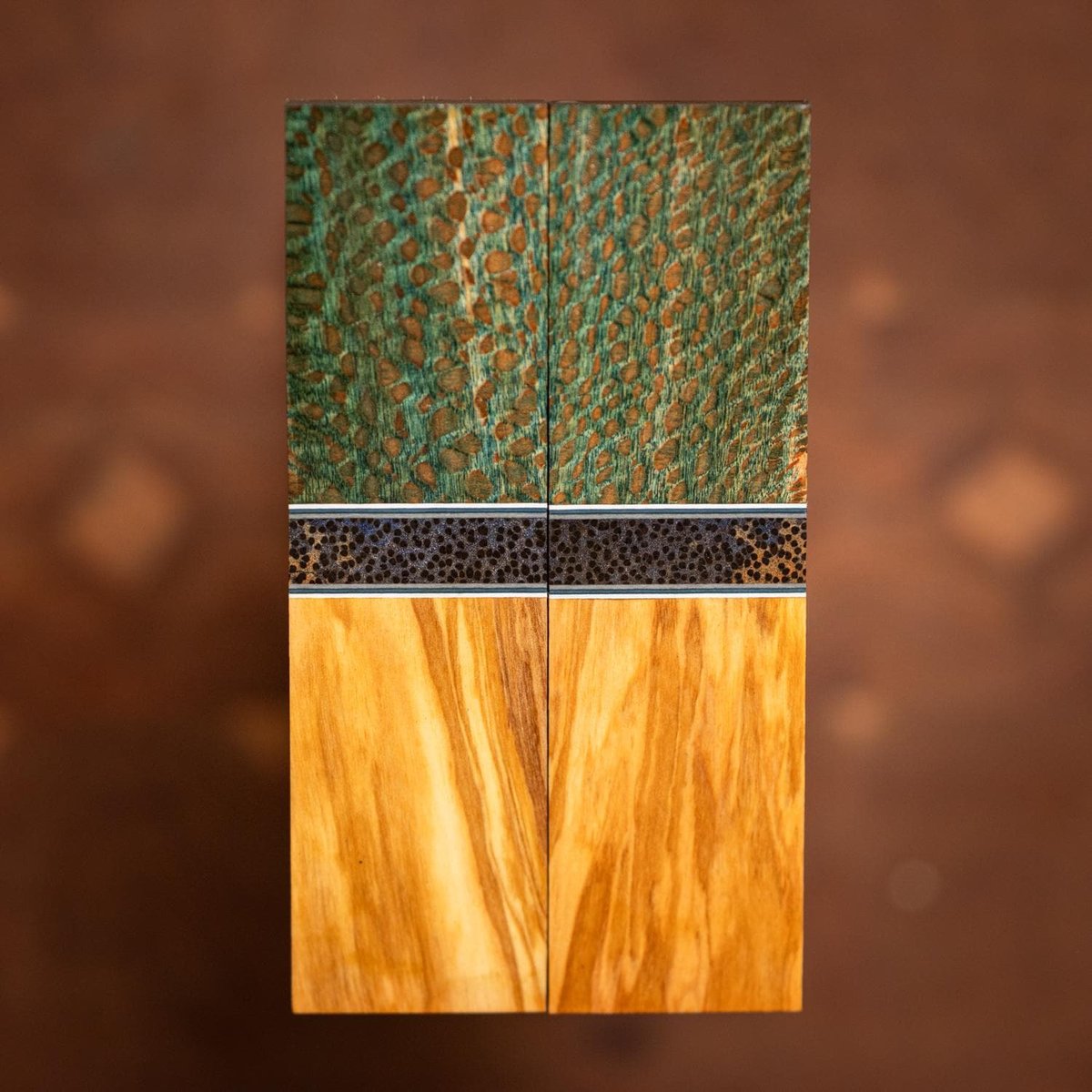 Quarter Sawn Sycamore, Red Palm, and Olive Wood Combination Knife Scales - s-266