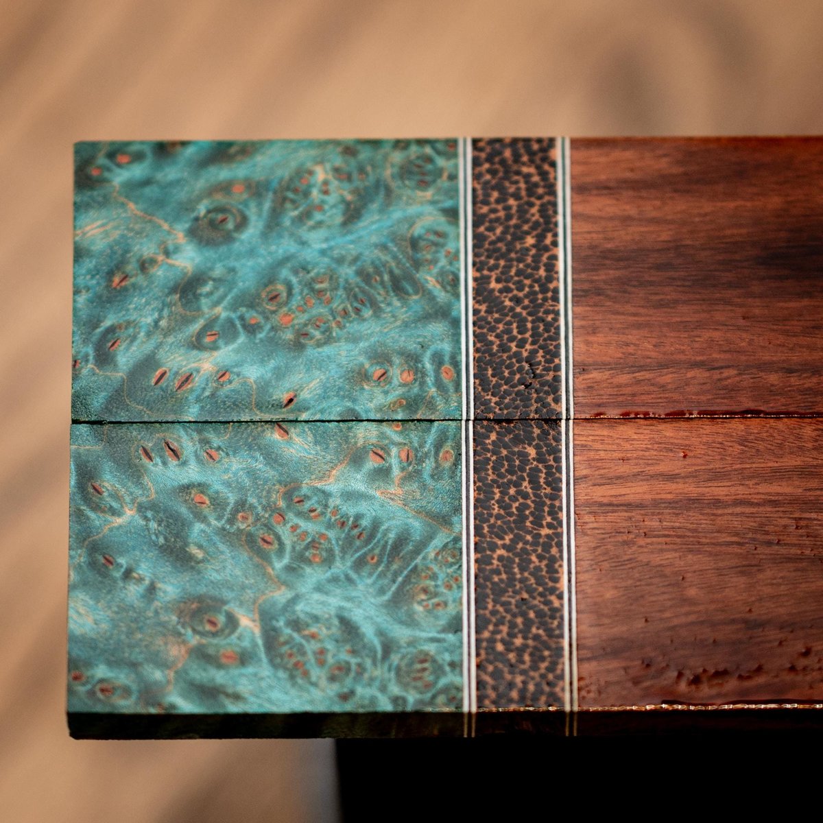 Maple Burl, Black Palm, and Bolivian Rosewood Combination Knife Scales - s-281