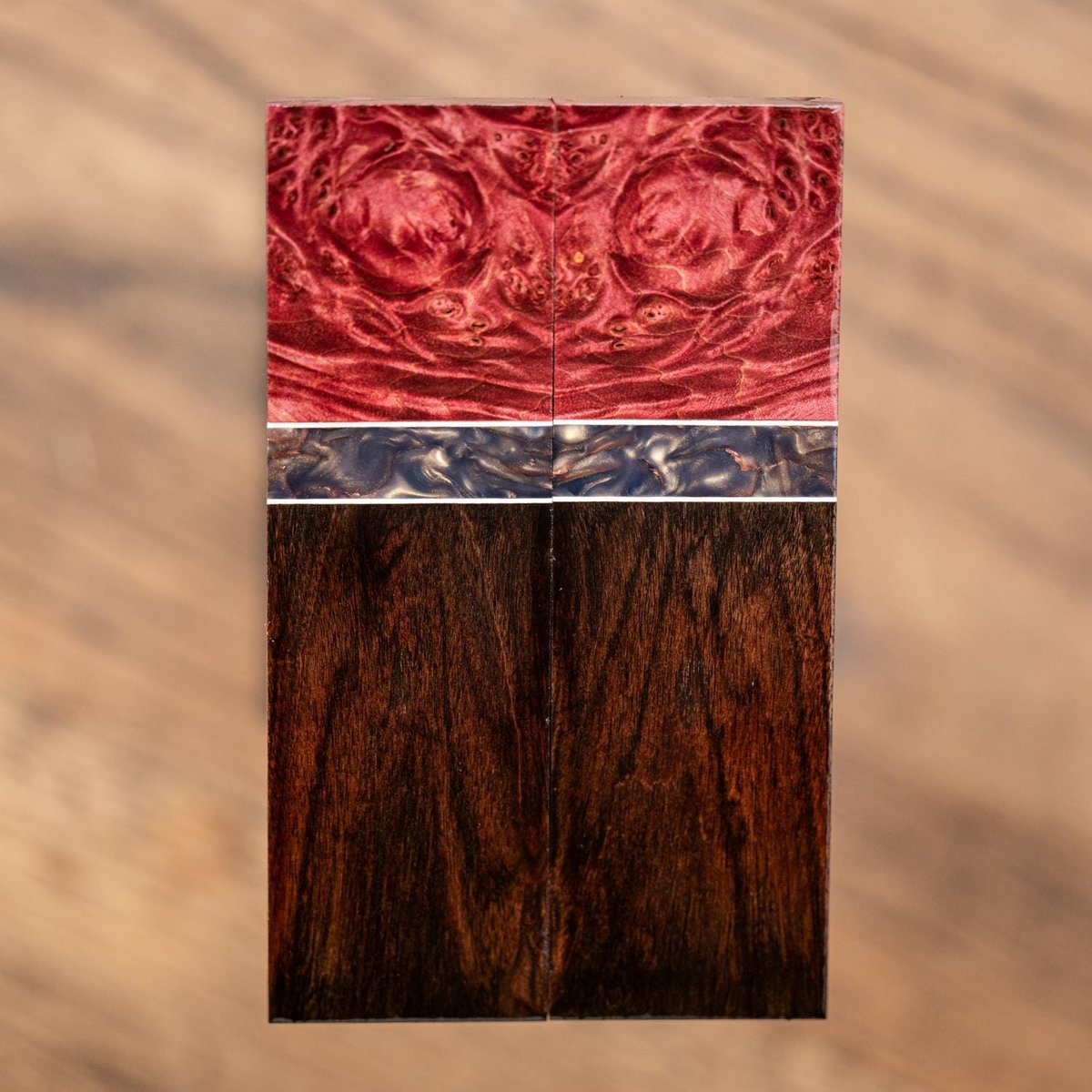 Maple Burl, Resin with Copper, and Bolivian Rosewood Combination Knife Scales - s-292