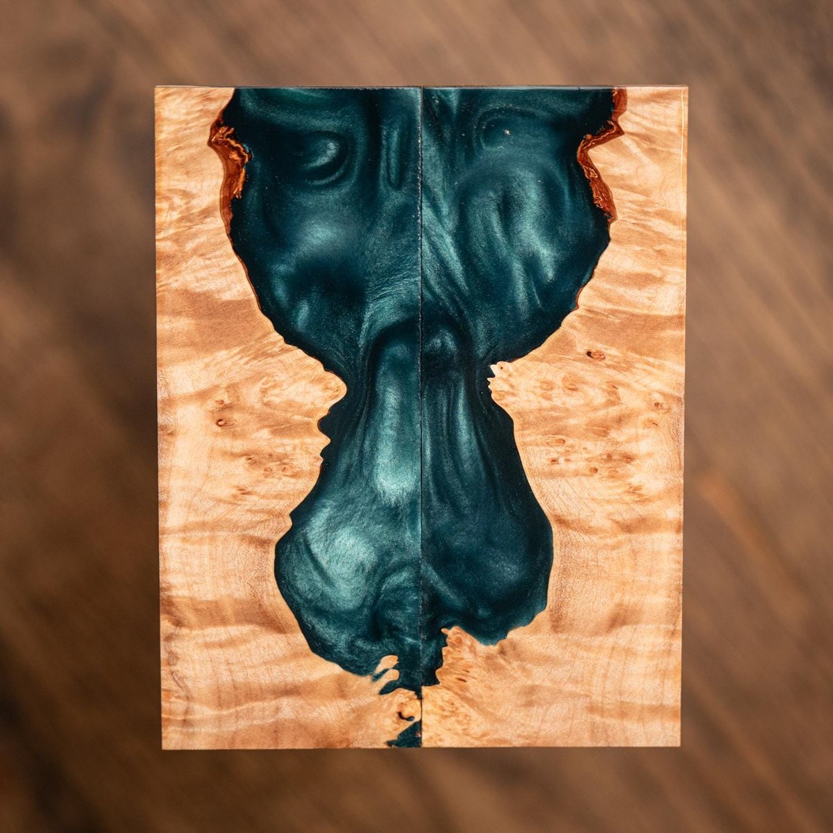 Maple Burl Knife Scales - Book Matched - Live Edge with Resin - burl-52