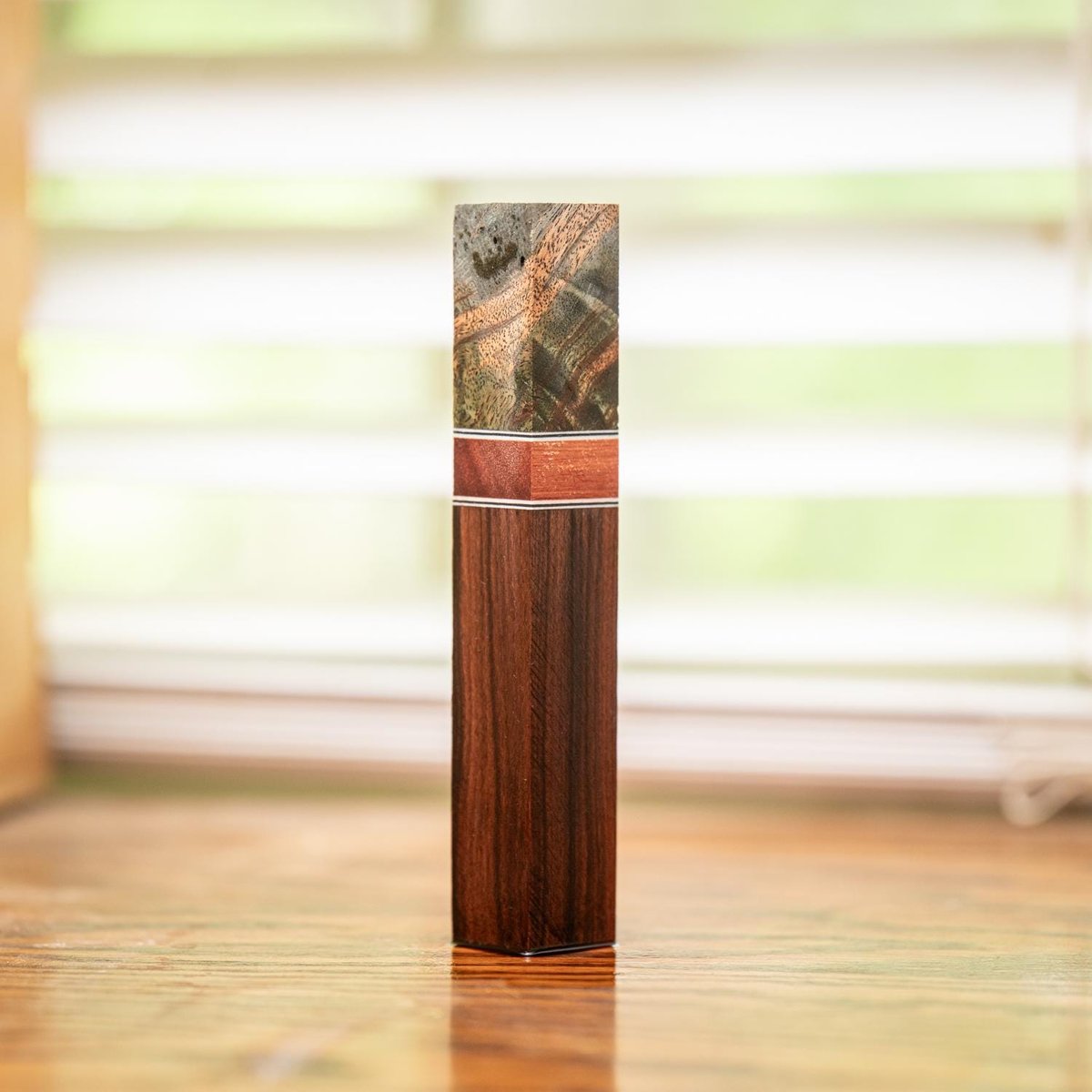 Pen Blank - Mimba Burl, Red Grandis, and Bolivian Rosewood - Stabilized - pen-40