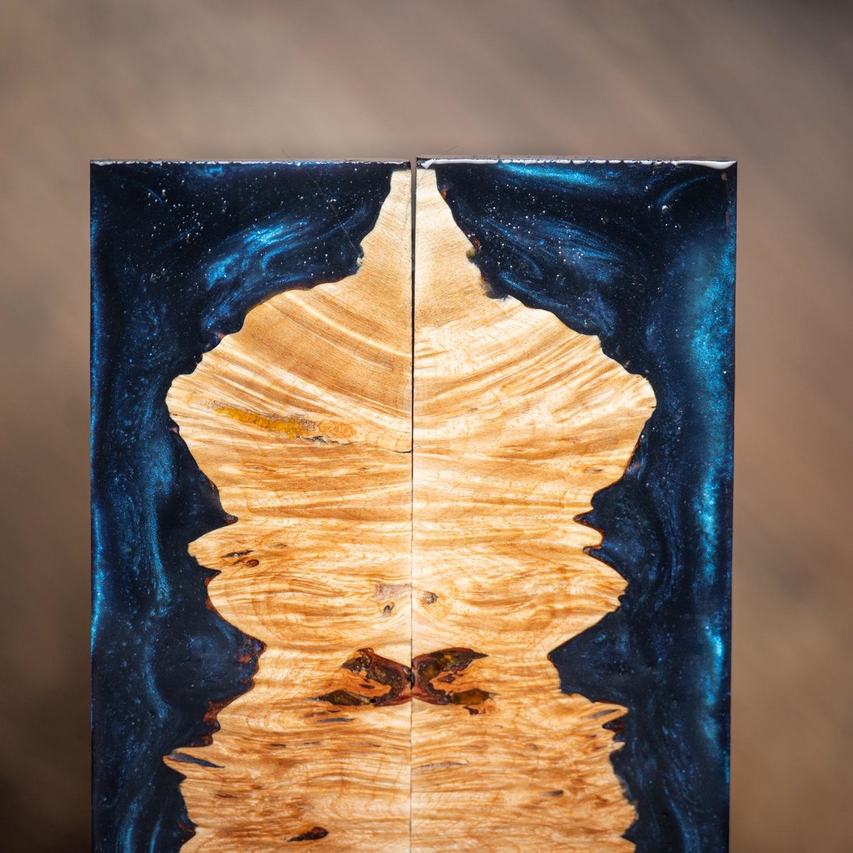 Maple Burl and Resin Knife Scales - Book Matched - Stabilized - burl-63