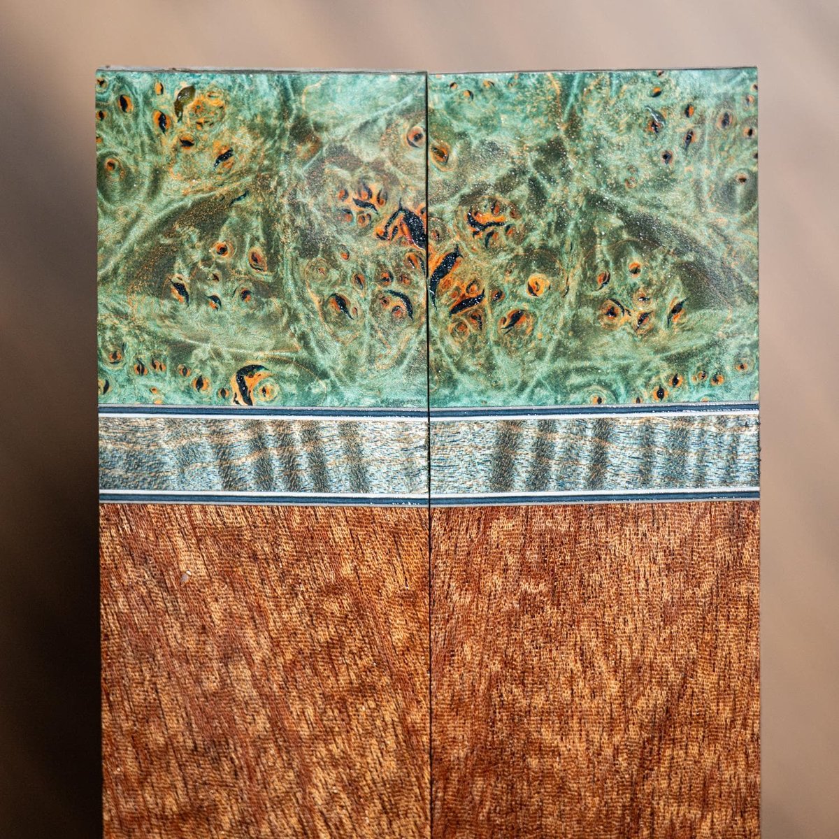 Maple Burl, Curly Maple, and Mahogany Combination Knife Scales - s-314