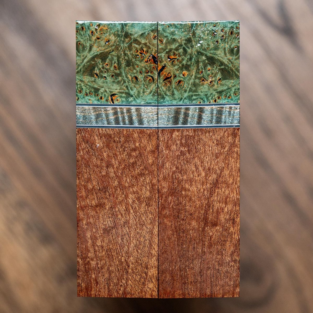 Maple Burl, Curly Maple, and Mahogany Combination Knife Scales - s-314