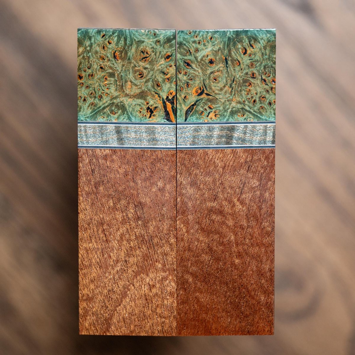 Maple Burl, Curly Maple, and Mahogany Combination Knife Scales - s-316