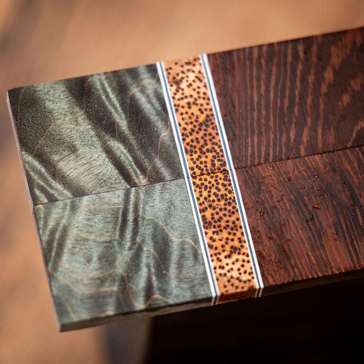 Curly Maple, Red Palm, and Wenge Combination Knife Scales - s-305