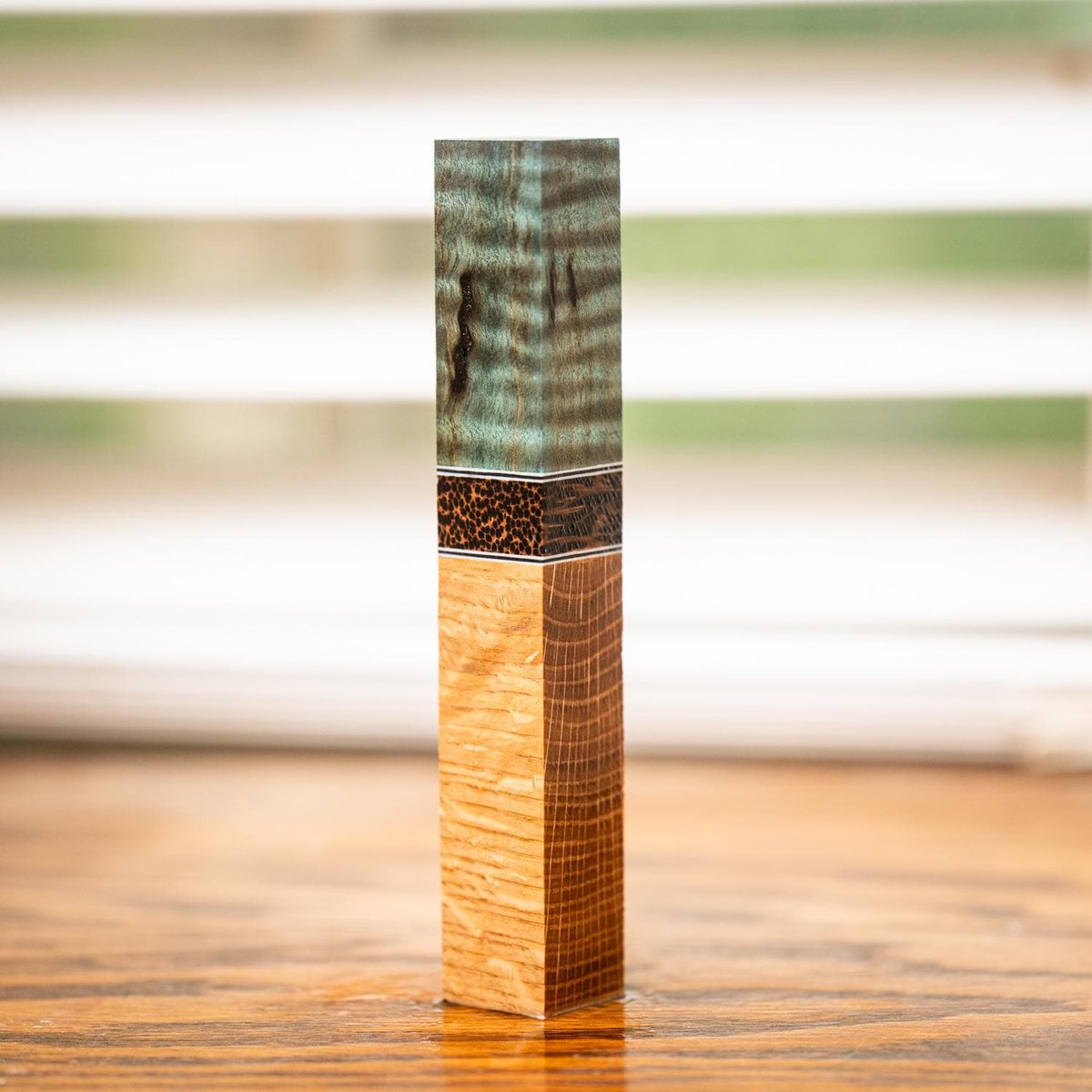 Curly Maple, Black Palm, and Quarter Sawn Oak Pen Turning Blank - pen-53