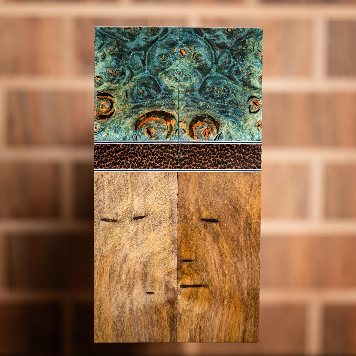 Maple Burl, Black Palm, and Spalted River Birch Combination Knife Scales - s-322