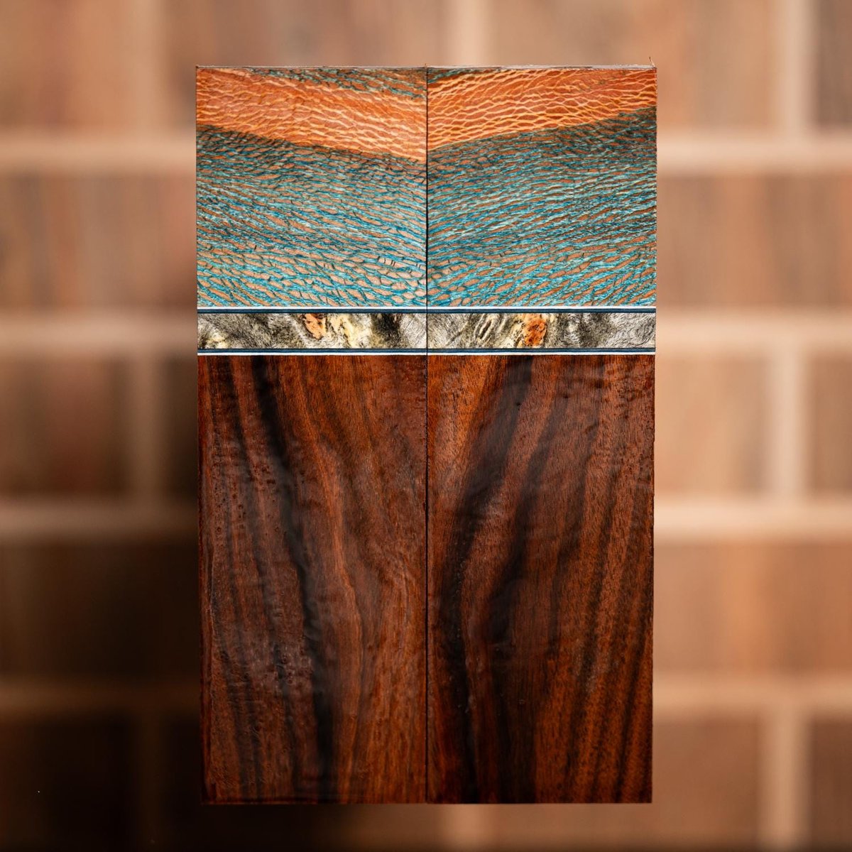 Quarter Sawn Sycamore, Buckeye Burl, and Bolivian Rosewood Knife Scales - s-323