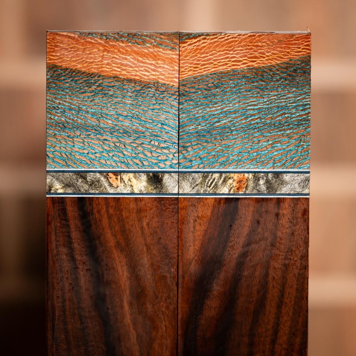 Quarter Sawn Sycamore, Buckeye Burl, and Bolivian Rosewood Knife Scales - s-323