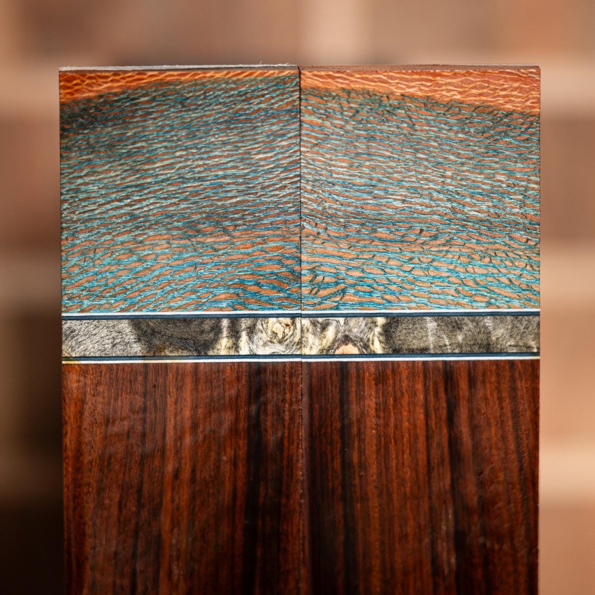 Quarter Sawn Sycamore, Buckeye Burl, and Bolivian Rosewood Knife Scales - s-325