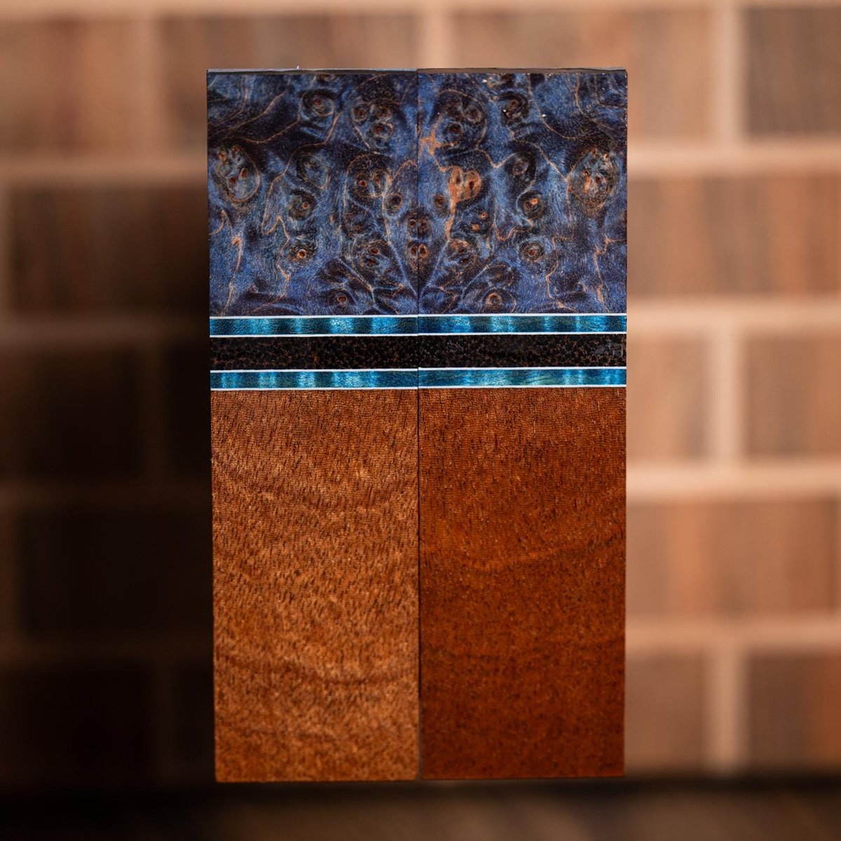 Maple Burl, Black Palm, and Mahogany Combination Knife Scales - s-329