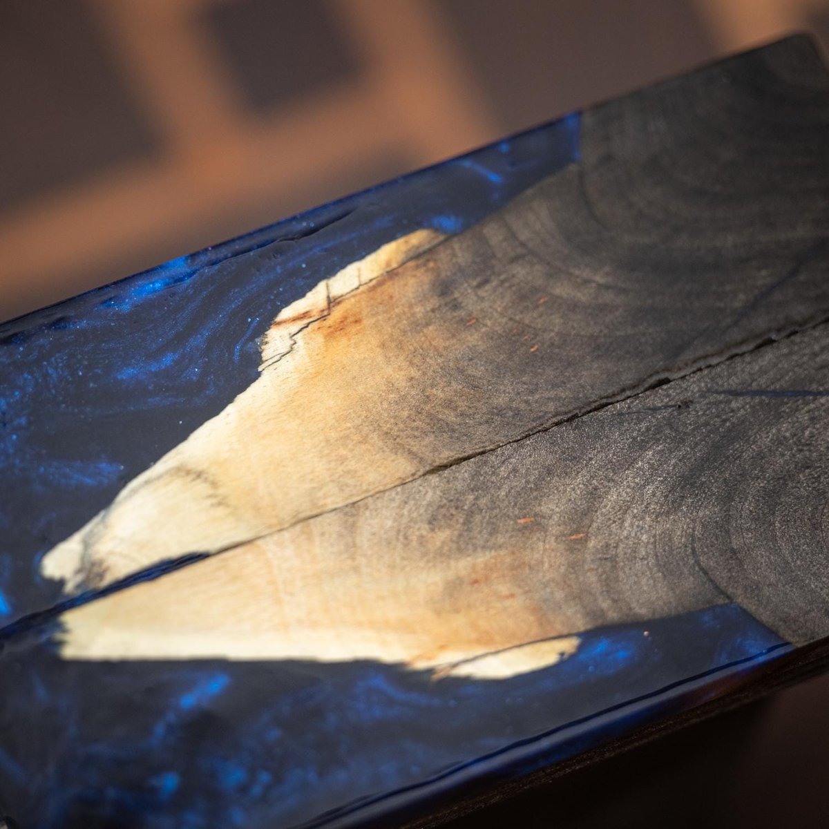 Buckeye burl with Resin Knife Scales - Live Edge - Stabilized - Book Matched - burl-57