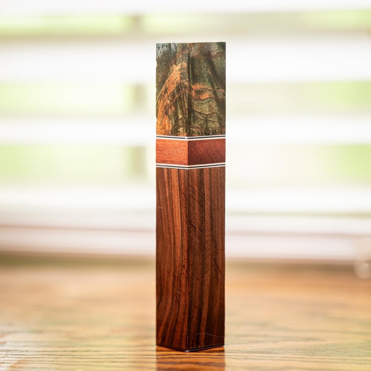 Pen Blank - Mimba Burl, Red Grandis, and Bolivian Rosewood - Stabilized - pen-39