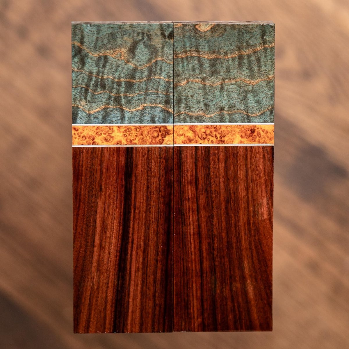 Curly Maple, Amboyna Burl, and Bolivian Rosewood Combination Knife Scales - s-306