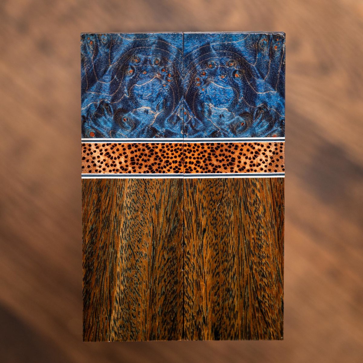 Maple Burl, Red Palm, and Cumaru Combination Knife Scales - Segmented - s-307