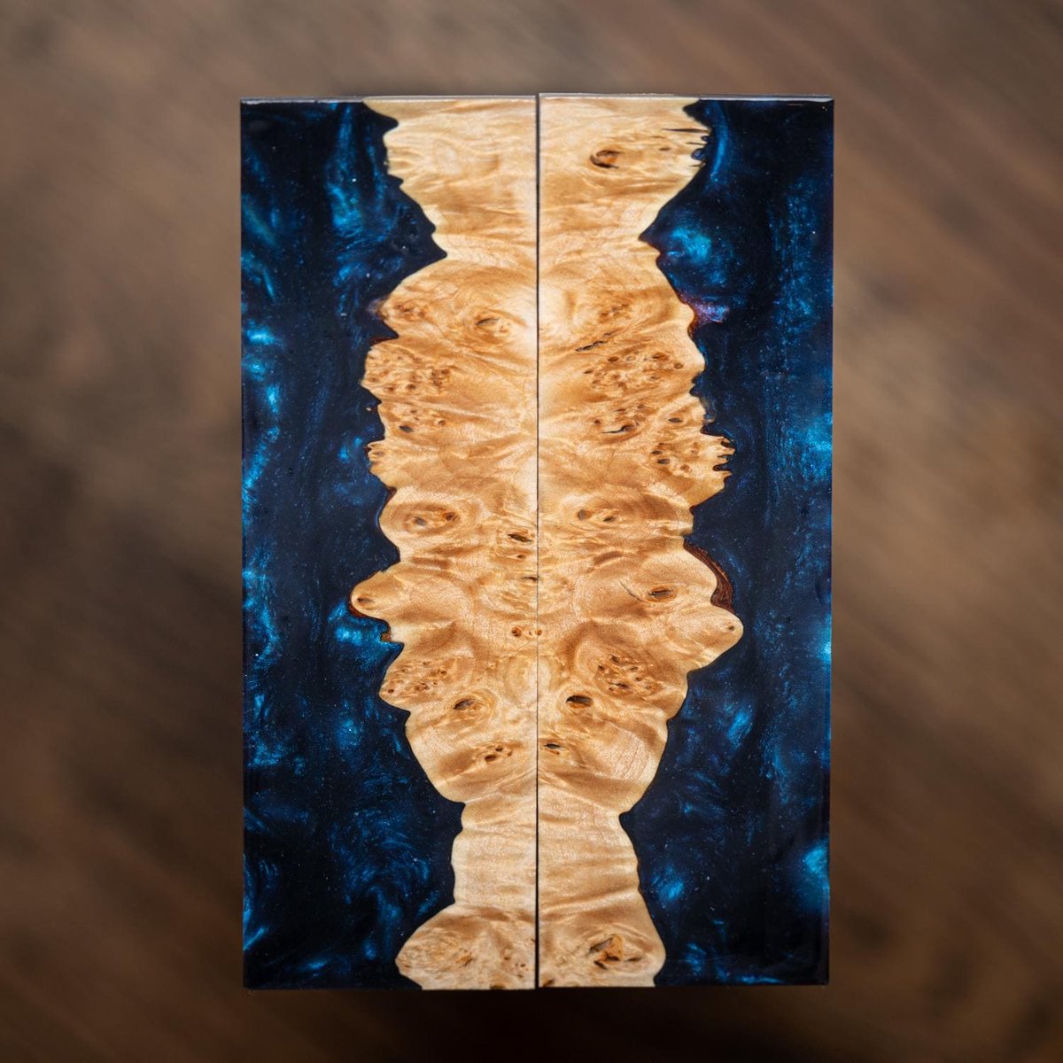Maple Burl and Resin Knife Scales - Book Matched - Stabilized - burl-66