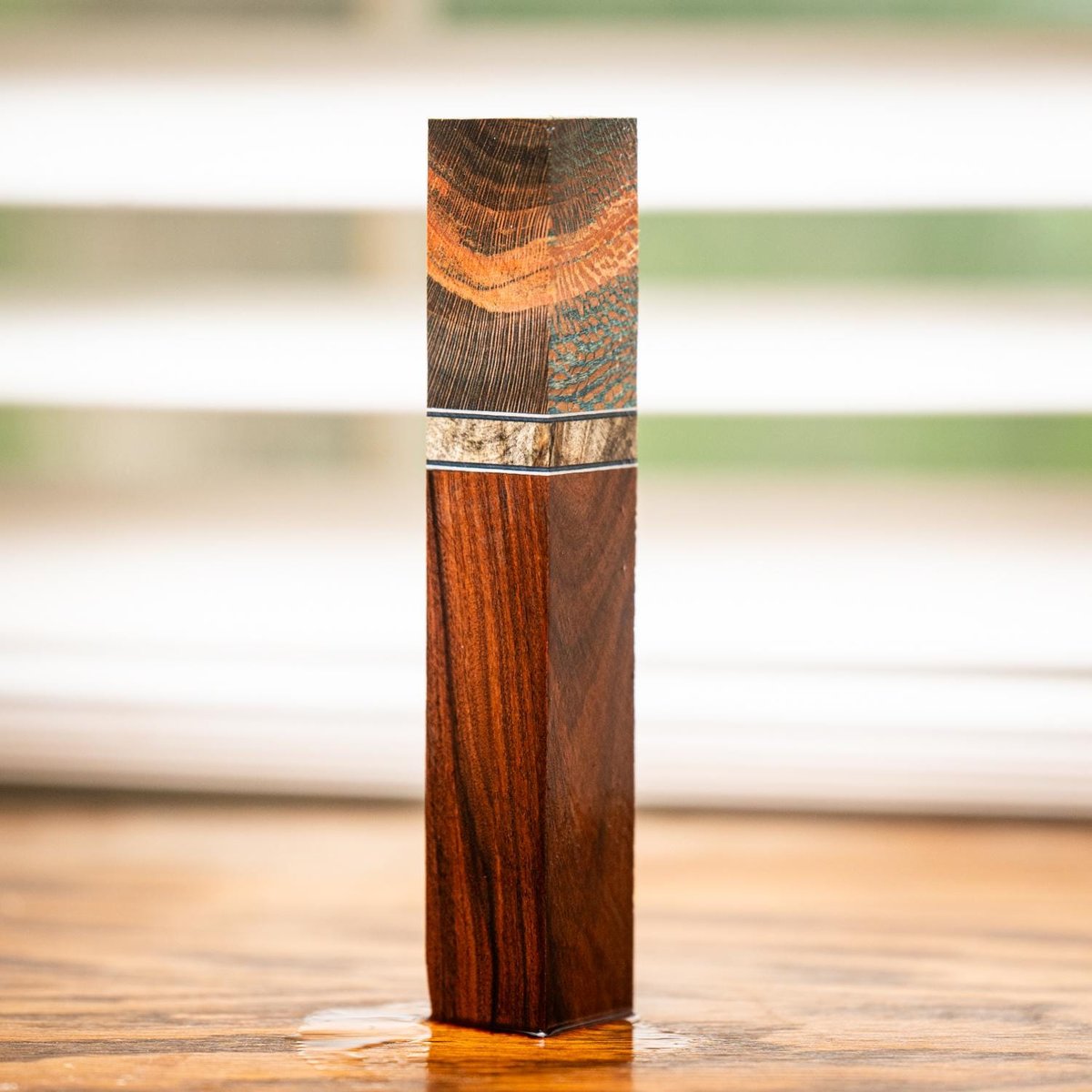 Quarter Sawn Sycamore, Buckeye Burl, and Bolivian Rosewood Pen Turning Blank - pen-56