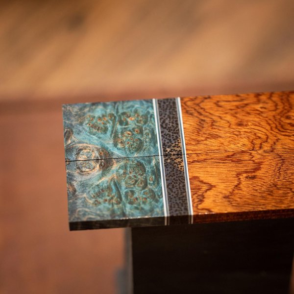 Maple Burl, Red Palm, and African Mahogany Combination Knife Scales - s-267