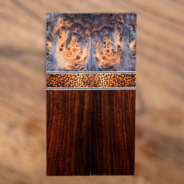 Maple Burl, Palm, and Bolivian Rosewood Combination Knife Scales - s-295