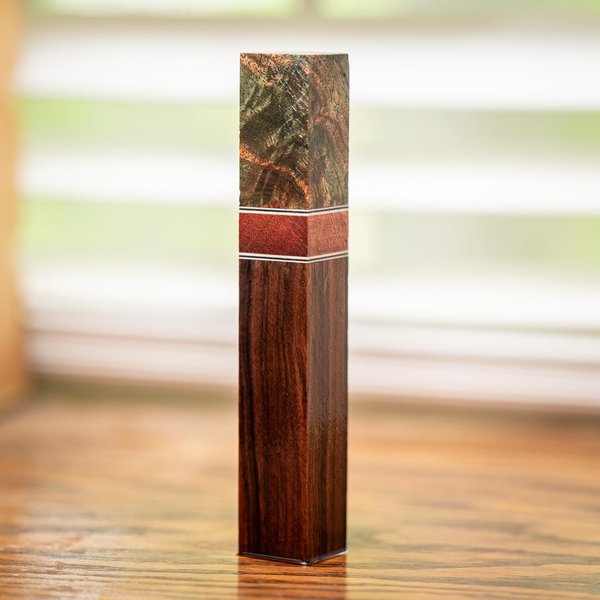 Pen Blank - Mimba Burl, Red Grandis, and Bolivian Rosewood - Stabilized - pen-40