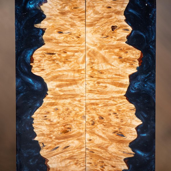 Maple Burl and Resin Knife Scales - Book Matched - Stabilized - burl-64