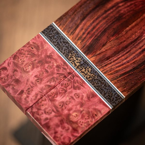 Maple Burl, Asian Rosewood, and Palm Combination Knife Scales - s-298