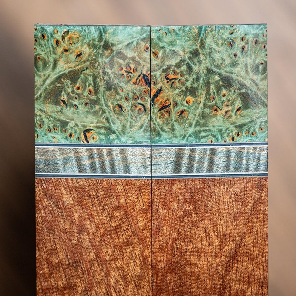 Maple Burl, Curly Maple, and Mahogany Combination Knife Scales - s-314