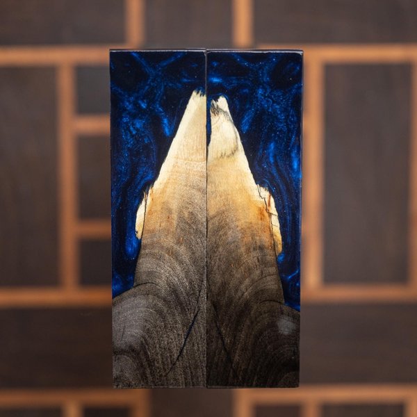 Buckeye burl with Resin Knife Scales - Live Edge - Stabilized - Book Matched - burl-57