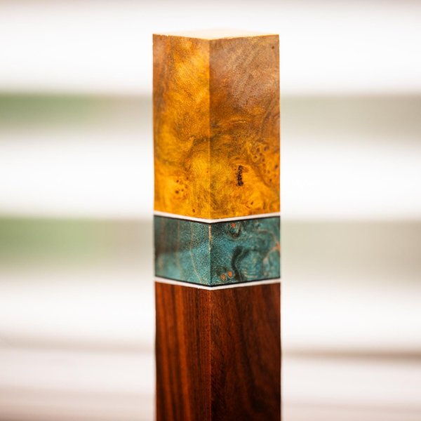 Cheese Burl, Maple Burl, and Bolivian Rosewood Pen Turning Blank - pen-41